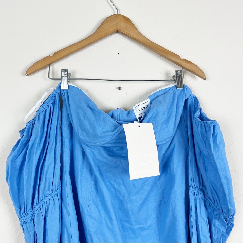 Sabo Skirt Tia Off-Shoulder Bell-Sleeve Blue Dress Size 10 - Picture 4 of 9